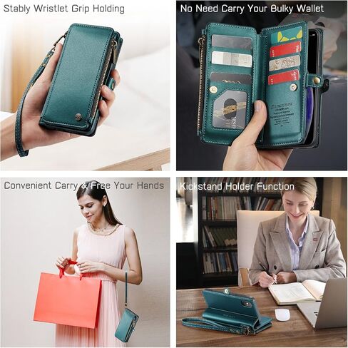 Defencase Compatible with iPhone Xs MAX Case Wallet with RFID Blocking Card Holder for Women Men, Fashion PU Leather Magnetic Snap Flip Zipper Strap Wallet Phone Case Fit for iPhone Xs MAX, Rose Pink in Saudi Arabia