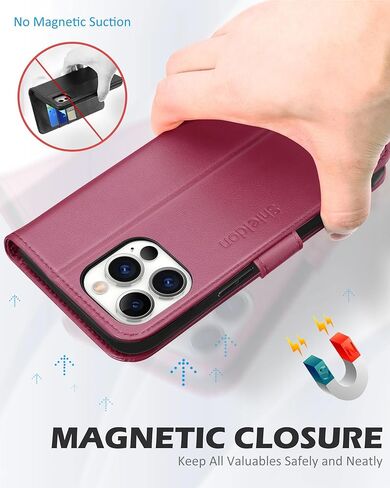 حافظة SHIELDON لهاتف iPhone 13 Pro Max 5G، حافظة محفظة من الجلد الأصلي، غطاء قابل للطي، فتحات بطاقات RFID، إغلاق مغناطيسي، حافظة ممتصة للصدمات متوافقة مع iPhone 13 Pro Max (6.7 بوصة 2021) - أحمر in Kuwait