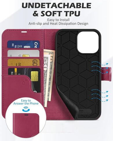 حافظة SHIELDON لهاتف iPhone 13 Pro Max 5G، حافظة محفظة من الجلد الأصلي، غطاء قابل للطي، فتحات بطاقات RFID، إغلاق مغناطيسي، حافظة ممتصة للصدمات متوافقة مع iPhone 13 Pro Max (6.7 بوصة 2021) - أحمر in Kuwait