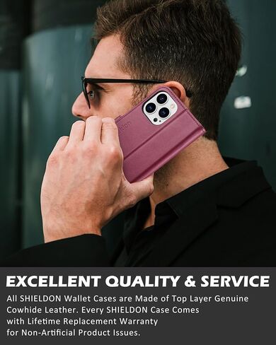 حافظة SHIELDON لهاتف iPhone 13 Pro Max 5G، حافظة محفظة من الجلد الأصلي، غطاء قابل للطي، فتحات بطاقات RFID، إغلاق مغناطيسي، حافظة ممتصة للصدمات متوافقة مع iPhone 13 Pro Max (6.7 بوصة 2021) - أحمر in Kuwait