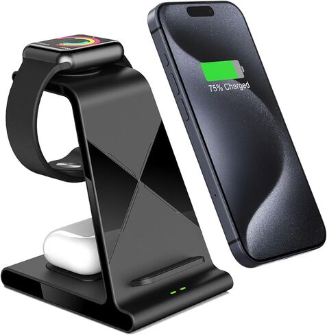 محطة شحن لاسلكية لهاتف iPhone، حامل شاحن لاسلكي لسلسلة iPhone 15 Pro Max/15 Pro/15 Plus/14 Pro Max/14/13/12/11، شاحن iWatch لساعة Apple Ultra 2/9/8/7/6/ 5/SE، لسماعات Airpods Pro2 in Kuwait