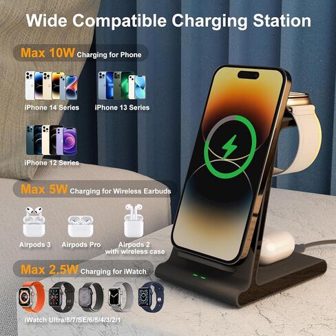محطة شحن لاسلكية لهاتف iPhone، حامل شاحن لاسلكي لسلسلة iPhone 15 Pro Max/15 Pro/15 Plus/14 Pro Max/14/13/12/11، شاحن iWatch لساعة Apple Ultra 2/9/8/7/6/ 5/SE، لسماعات Airpods Pro2 in Kuwait