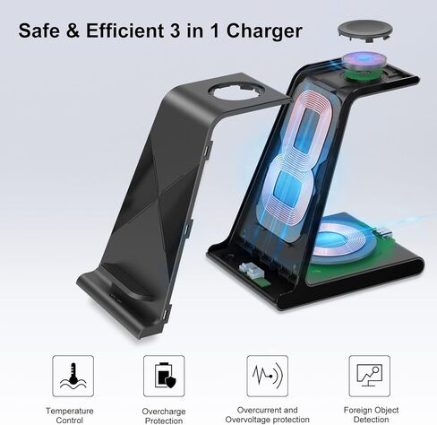 محطة شحن لاسلكية لهاتف iPhone، حامل شاحن لاسلكي لسلسلة iPhone 15 Pro Max/15 Pro/15 Plus/14 Pro Max/14/13/12/11، شاحن iWatch لساعة Apple Ultra 2/9/8/7/6/ 5/SE، لسماعات Airpods Pro2 in Kuwait