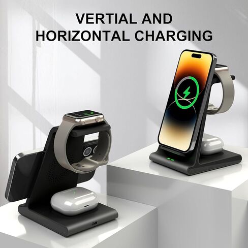 محطة شحن لاسلكية لهاتف iPhone، حامل شاحن لاسلكي لسلسلة iPhone 15 Pro Max/15 Pro/15 Plus/14 Pro Max/14/13/12/11، شاحن iWatch لساعة Apple Ultra 2/9/8/7/6/ 5/SE، لسماعات Airpods Pro2 in Kuwait