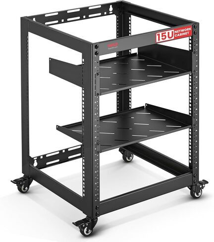 15U Server Rack Network Cabinet - Open Frame Rack, Wall Mountable Heavy Duty Designs for Servers & AV Gear | Compatible with 19" Equipment Standard (Black) in Saudi Arabia