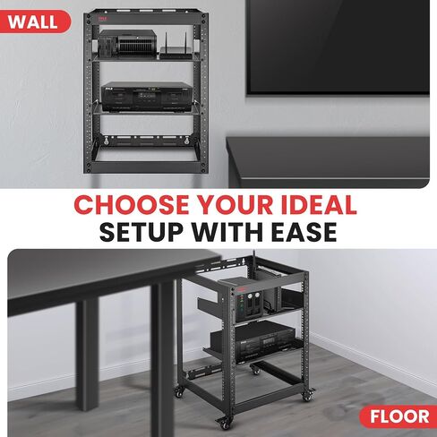 15U Server Rack Network Cabinet - Open Frame Rack, Wall Mountable Heavy Duty Designs for Servers & AV Gear | Compatible with 19" Equipment Standard (Black) in Saudi Arabia