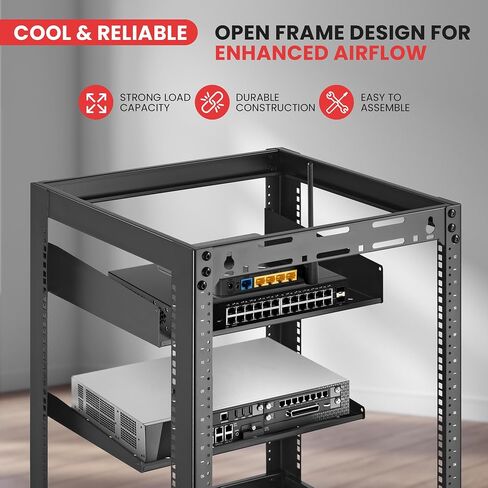 15U Server Rack Network Cabinet - Open Frame Rack, Wall Mountable Heavy Duty Designs for Servers & AV Gear | Compatible with 19" Equipment Standard (Black) in Saudi Arabia