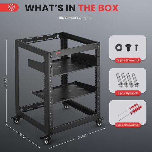 15U Server Rack Network Cabinet - Open Frame Rack, Wall Mountable Heavy Duty Designs for Servers & AV Gear | Compatible with 19" Equipment Standard (Black) in Saudi Arabia