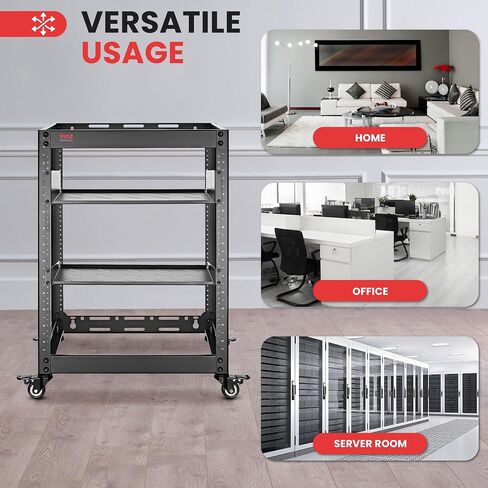 15U Server Rack Network Cabinet - Open Frame Rack, Wall Mountable Heavy Duty Designs for Servers & AV Gear | Compatible with 19" Equipment Standard (Black) in Saudi Arabia