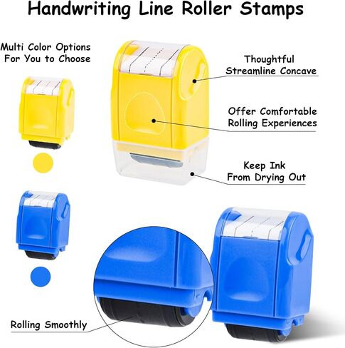 2pcs Dash Handwriting Lines Practice Stamp Roller, Self Inking Teacher Stamps for Kids Students Office Kindergarten Classroom Must-Haves (Black, Red) in Saudi Arabia