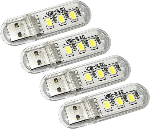 مصباح LED USB للتخييم ليلاً، أضواء سلسلة مفاتيح صغيرة محمولة لبنك الطاقة والكمبيوتر المحمول (4 عبوات - أبيض شفاف) in Kuwait