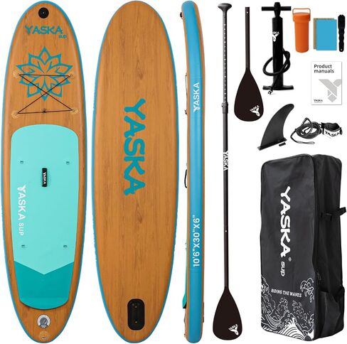 10.6ft Inflatable Stand Up Paddle Board- SUP Board for All Skill Levels with SUP Accessories & Fiberglass Paddle,Fin, Leash, Double Action Pump and ISUP Travel Backpack for Youth & Adult (Blue) in Saudi Arabia