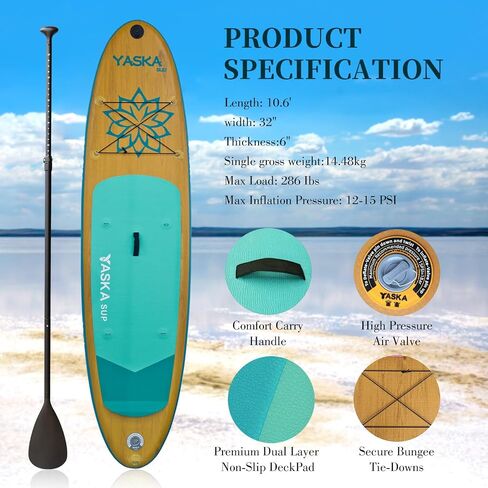 10.6ft Inflatable Stand Up Paddle Board- SUP Board for All Skill Levels with SUP Accessories & Fiberglass Paddle,Fin, Leash, Double Action Pump and ISUP Travel Backpack for Youth & Adult (Blue) in Saudi Arabia