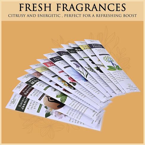 Vimoksha Incense-Sticks-Exotic-World-Aroma-6 Unique-Scents-100%-Natural-Handmade-(90 Sticks (108GM))-Organic-Chemicals-Free for-Relaxation-Positivity-Yoga-Meditation in Kuwait