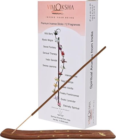 Vimoksha Incense-Sticks-Exotic-World-Aroma-6 Unique-Scents-100%-Natural-Handmade-(90 Sticks (108GM))-Organic-Chemicals-Free for-Relaxation-Positivity-Yoga-Meditation in Kuwait