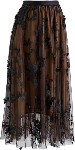 CHICWISH Women's 3D Butterfly Double-Layered Mesh Midi Skirt in Saudi Arabia