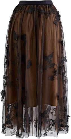 CHICWISH Women's 3D Butterfly Double-Layered Mesh Midi Skirt in Saudi Arabia