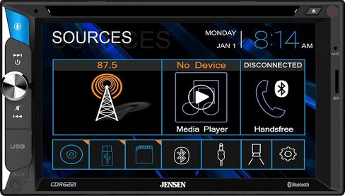 Jensen CDR6221 6.2 بوصة LED CD/DVD شاشة تعمل باللمس ستيريو سيارة مزدوج الدين | مساعد الضغط والتحدث | إدخال الكاميرا الاحتياطية | بلوتوث | شحن سريع عبر USB | مايكرو in Saudi Arabia