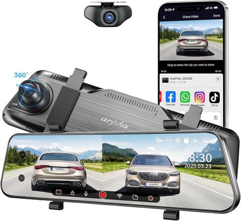 E22 10" Rear View Mirror Camera with WiFi, Touch Screen 2K Smart Rear View Mirror Backup Camera for Car, Voice Control Loop Recording 24H Parking Mode, WDR, Easy to Install, Max Suppot to 128GB in Kuwait