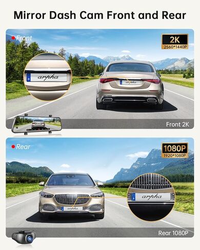 E22 10" Rear View Mirror Camera with WiFi, Touch Screen 2K Smart Rear View Mirror Backup Camera for Car, Voice Control Loop Recording 24H Parking Mode, WDR, Easy to Install, Max Suppot to 128GB in Kuwait