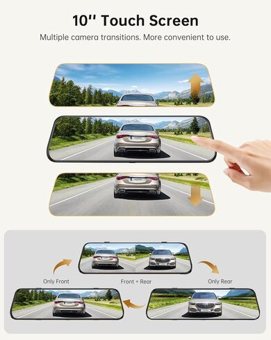 E22 10" Rear View Mirror Camera with WiFi, Touch Screen 2K Smart Rear View Mirror Backup Camera for Car, Voice Control Loop Recording 24H Parking Mode, WDR, Easy to Install, Max Suppot to 128GB in Kuwait