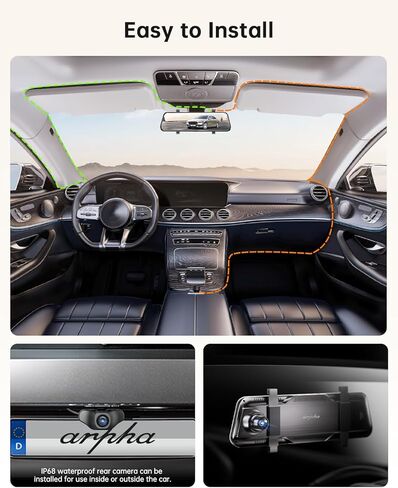 E22 10" Rear View Mirror Camera with WiFi, Touch Screen 2K Smart Rear View Mirror Backup Camera for Car, Voice Control Loop Recording 24H Parking Mode, WDR, Easy to Install, Max Suppot to 128GB in Kuwait