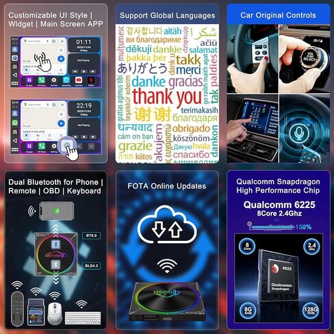 CPK680 PRO Car Wireless CarPlay Android Auto Converter Mirroring Magic AI Box، نظام تشغيل Android 13.0، 8 جيجابايت + 128 جيجابايت، يدعم YouTube Netflix Hulu Disney +، للسيارات 2016-2024 مع CarPlay السلكية من المصنع in Kuwait