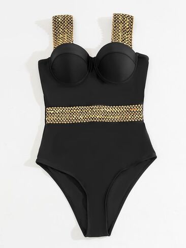 MakeMeChic Women's One Piece Bathing Suit Contrast Trim Push Up One Piece Swimsuit in Saudi Arabia