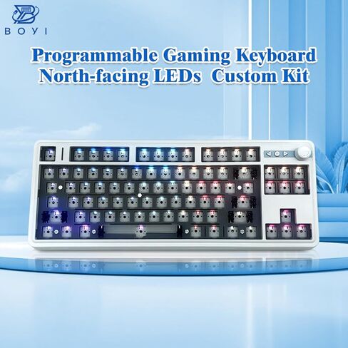 BOYI GMK84-75% RGB Mechanical Keyboard Barebones Kit with Knob,Hot-SwapTri-Mode BT5.0/2.4G/Type-C Wireless Gaming Keyboard,Gasket Structure North-Facing LEDs Custom Keyboard,LS01 Kit DIY Keyboard in Kuwait