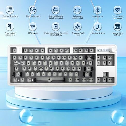 BOYI GMK84-75% RGB Mechanical Keyboard Barebones Kit with Knob,Hot-SwapTri-Mode BT5.0/2.4G/Type-C Wireless Gaming Keyboard,Gasket Structure North-Facing LEDs Custom Keyboard,LS01 Kit DIY Keyboard in Kuwait