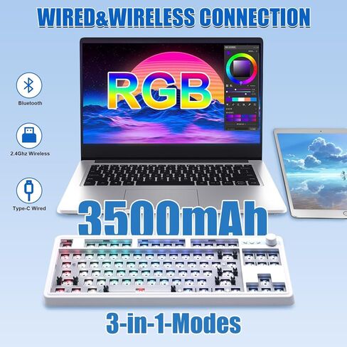 BOYI GMK84-75% RGB Mechanical Keyboard Barebones Kit with Knob,Hot-SwapTri-Mode BT5.0/2.4G/Type-C Wireless Gaming Keyboard,Gasket Structure North-Facing LEDs Custom Keyboard,LS01 Kit DIY Keyboard in Kuwait