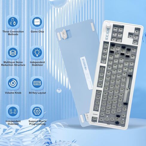 BOYI GMK84-75% RGB Mechanical Keyboard Barebones Kit with Knob,Hot-SwapTri-Mode BT5.0/2.4G/Type-C Wireless Gaming Keyboard,Gasket Structure North-Facing LEDs Custom Keyboard,LS01 Kit DIY Keyboard in Kuwait