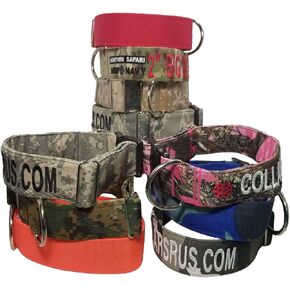 2 inch Custom Embroidered Big Dog Collars with 1 Logo. Over 30 Camo/Solid Fabrics to Choose from. Plastic & Metal Buckles.