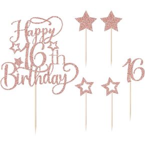 21st Birthday Cake Topper,Happy Birthday Cake Decoration With Star for Girl or woman Children decor 6Psc