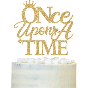 Once Upon A Time Cake Topper, Bridal Shower Cake Decor, Funny Birthday/Wedding/Engagement/Bachelorette Party Decorations Supplies Gold Glitter