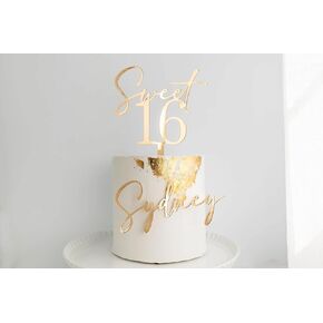 Sweet 16 Topper,Acrylic Golden 16 Cake Topper,Sixteenth Birthday Cake Topper,Happy 16 Cupcake Picks for 16th Birthday Wedding Anniversary Party Cake Decorations Supplies(laotui)