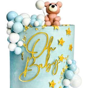 Oh Baby Cake Topper, Gold Acrylic Baby Party Cake Topper Gender Reveal Cake Toppers for Celebrating Baby Shower Kids Birthday Party Decoration Supplies