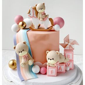 Luxury Pink Bear Cake Toppers Decorations Baby Bears Baby Shower Cake Topper Pink Bow Bear Cake Decor Girl Just Wanna Be One Baby Birthday Party