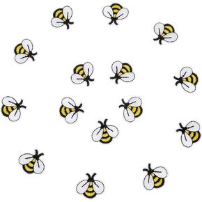 60 PCS Bee Shape Patches, Fabric Bee Embroidered Iron On Patches Cute Bee Shaped Decorative Patches Applique Sewing Patches Tiny Iron On Embroidered Patches Decoration for Bags Jackets Jeans