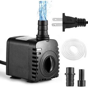 Irishom Submersible Water Pump 8W, Max 600L/H Flow, Small Fountain Pump with 4 Suction Cup Base, Max 3.9ft Lift, 6.6ft Pipe, Mini Pump for Fish Tank Aquarium Bird Bath