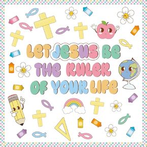 Christian Bulletin Board Decorations Sets Decor Religious Borders Classroom Bulletin Board Cutouts Back to School Chalk Retro Groovy Cute Cross Crayon Church Jesus Ruler Life (Macaron)