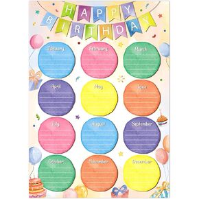 HEYINSHEN Happy Birthday Calendar Chart Watercolor Classroom Birthday Chart Birthdays Poster Calendar Reusable Classrooms Birth Day Charts Bday Back to School Supplies 16.5x11.8''