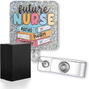 Future Nurse Funny Glitter Badge Reel, Retractable Books Badge Holder for Medical Assistant, Graduation Gift for Nursing Student