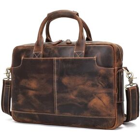 H-JUN 7382 Crazy Horse Leather Bag 15Inches Laptop Bag for Men