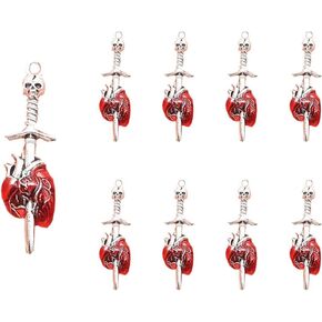 20Pcs Tibetan Devil Heart Sword Through Heart Charms,Punk Skull Sword Necklace Bulk Gothic Skull Skeleton Charms for Making Necklace, Keychain, Bracelets, Earrings