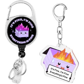 8PCS Funny Badge Reel Retractable Dumpster Fire Work Badge Reel with Claw Clasp Badge Holder Retractable Clip Id Card Acrylic Keychain for Teacher Nurse Cruise Wallet Office Appreciation Gifts (4Sets)