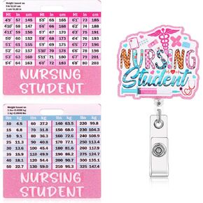 2 Pcs Nursing Student Badge Reel and Buddy Retractable Student Nurse Badge Buddy Nursing School Essentials for Students Horizontal Height Weight Conversion Charts