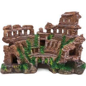Aquarium Ornament - Resin Antique Roman Column Ruins European Castle Aquarium Decorations Fish and Shrimp Hiding habitats（Brown）