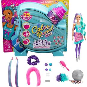 Barbie Color Reveal Doll, Glittery Purple with 25 Hairstyling & Party-Themed Surprises Including 10 Plug-in Hair Pieces