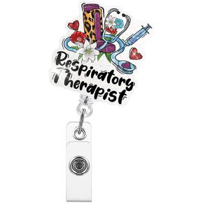 Respiratory Therapist Badge Reels Retractable Glitter with Clip, Funny Pulmonary Badge Holder for Pulmonologist Respiratory Therapist Nurse Doctor, RT Gifts for Nurse